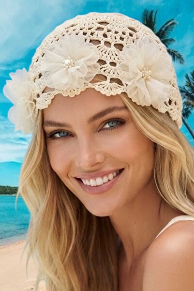 Uniquetrenders Women's Floral Patterned Knitted Beanie Mesh Textured Bohemian...
