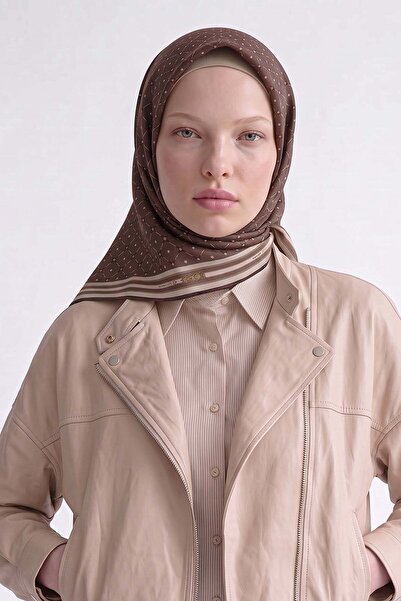 Levidor Bitter Brown Belt Detailed Twill Silk Scarf
