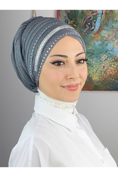 MY UKİYO STORE Tesettür Kristal Taş Baskı Şeritli Abiye Bone Şal