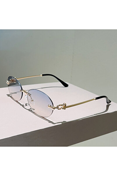Choice1 without case golden-blue tea KAMMPT Rimless Oval Sunglasses Women 202...