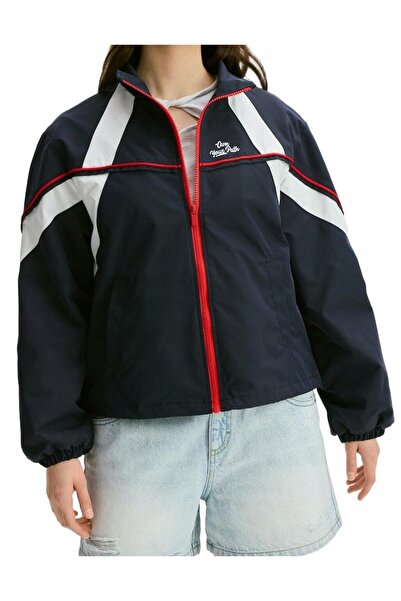NO BRAND Geacă bleumarin cu inserții contrastante, tip windbreaker, cu fermoa...
