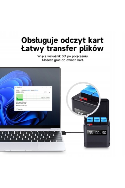 NO BRAND 2x Baterii pentru GoPro Hero 9 10 11 12 + Încărcător LCD cu 3 sloturi