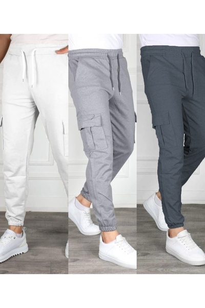 SURMARİ Set of 3 Unisex Cargo Pocket Elastic Leg Sweatpants