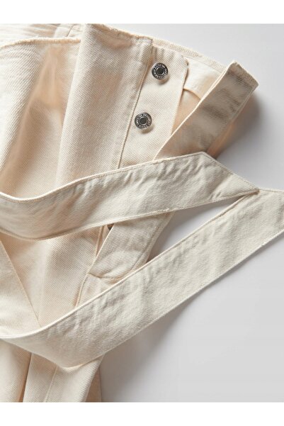 NO BRAND Top Bardot din denim cremos, cu umerii goi, din bumbac, cu detaliu c...