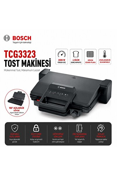Bosch TCG4215 Metalik İnoks Gümüş Tost Makinesi 2000 W Çift Taraflı Döküm Pla...