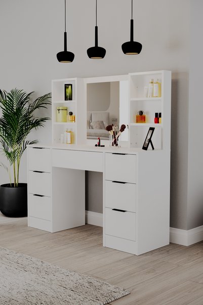 Evdemo Venora 7 Çekmeceli Aynalı Makyaj Masası Beyaz