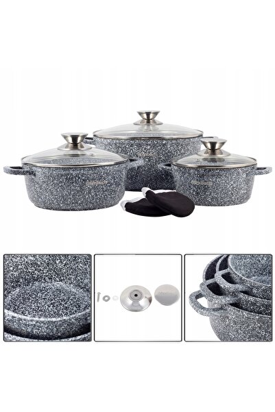 NO BRAND Set de vase de gătit din granit cu tigaie, 6 piese