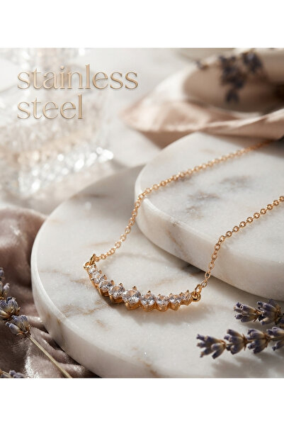stainless steell 316L Steel Chain Gold Color Row Stone Necklace