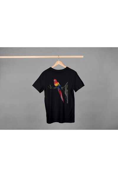 Noname Tricou Unisex Bumbac Premium Casual " Papagal macaw " Inscriptie