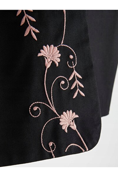 NO BRAND Vestă brodată neagră cu design vegetal, clasică, din bumbac, mărimea XL