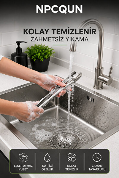 NPCQUN 36 CM Paslanmaz Çelik Mangal Maşası - Tek Parça Barbekü, Izgara ve Et Servis Maşası