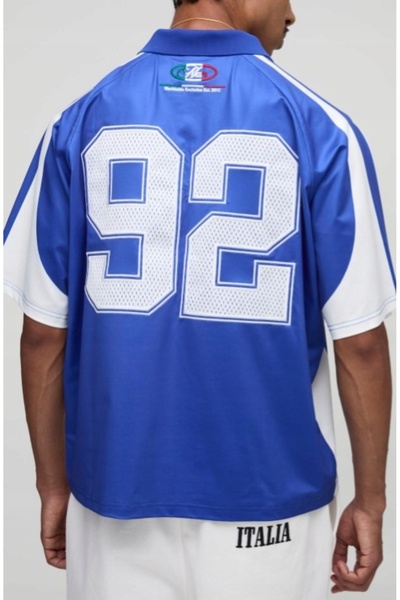 NO BRAND Tricou clasic bleumarin cu imprimeu text, guler, croială lejeră, Boo...