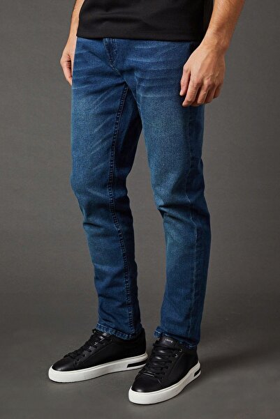 NO BRAND Pantaloni lungi din denim albastru, croială dreaptă clasică, Burton 48