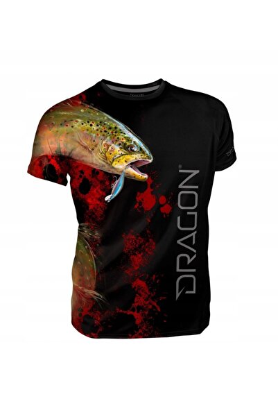 NO BRAND Tricou Dragon Pstrąg S Negru-Roșu