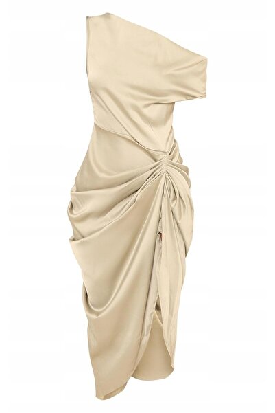 NO BRAND Rochie midi asimetrică din satin verde deschis Prettylittlething 40
