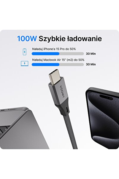 NO BRAND Voomy connect c20 cablu USB-C 100W 20Gbps 4K Ultra HD 2m