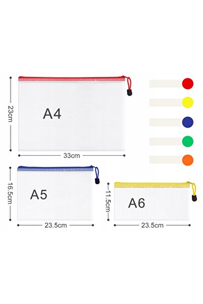 NO BRAND 15× mapă extra cu fermoar, format A4 A5 A6, culori asortate, ranforsată
