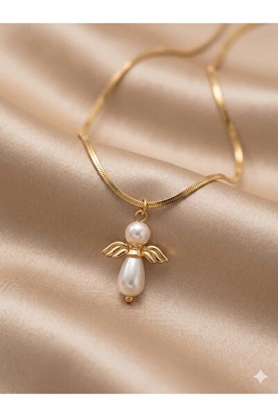 Çelik Angel's Touch: Angel Necklace with Pearl