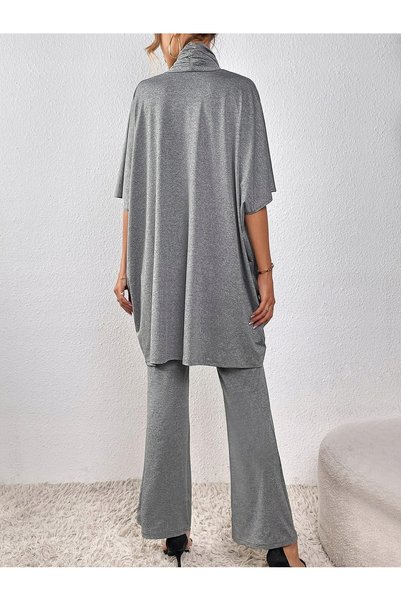 NO BRAND Set gri cu model melanj, pantaloni largi, bluză asimetrică, Shein 36