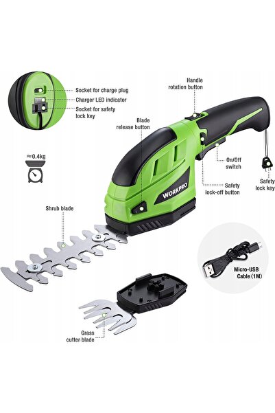 NO BRAND Workpro 7,2V 2 în 1 2000mAh Foarfecă de grădină fără fir