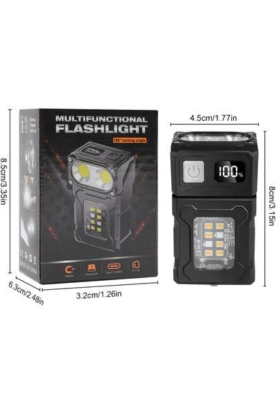 NO BRAND LANTERNĂ LED MINI USB-C COB 300 LM CU MAGNET ȘI CLIP, REÎNCĂRCABILĂ,...