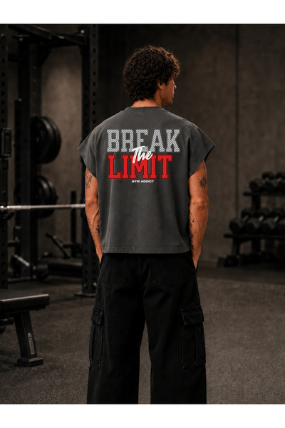 EVIus تي شيرت GYM Athlete BREAK THE LIMIT مطبوع بمقاس كبير وبدون أكمام وياقة ...