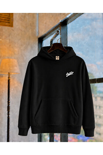 TREND EMMODA Men's Stand Handwritten Kangaroo Pocket Hooded Sweatshirt