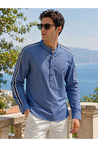 Genel Markalar Erkek Slim Fit Keten Hakim Yaka Gömlek 36.38.40.42.44.Bedenler...