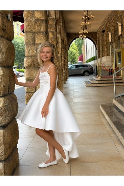 Miss Lorin Kids Stone-Embellished Children's Dress with Trail