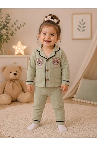derin baby %100 Pamuk Uzun Kollu Düğmeli Mevsimlik Örme Little Bear Desenli Y...
