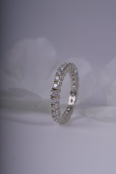 Aksesuaring 1,80 Ct 2,5mm Mozanet Taşlı Tamtur Gümüş Yüzük