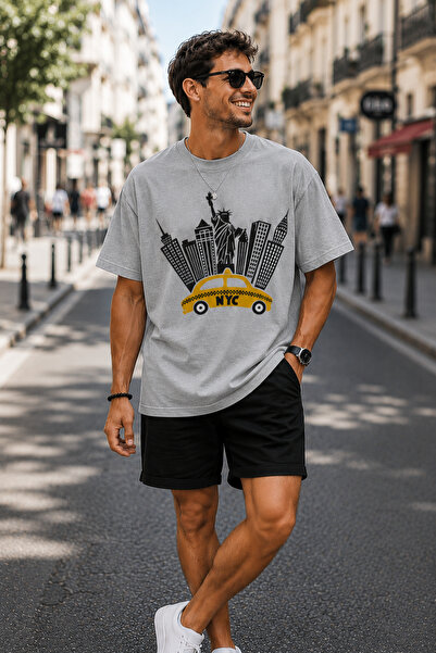 ArtYus New York City Printed Crew Neck Casual Unisex Oversize T-Shirt - Cotto...