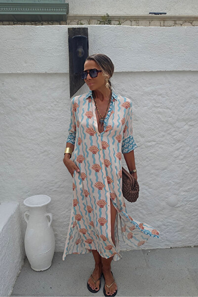 Anjelique By SO Positano Deniz Kabuğu Desenli Gömlek Elbise