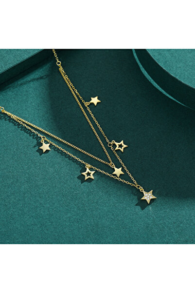 NO BRAND Colier Fraise S925 Stele Zirconiu Placat cu Aur