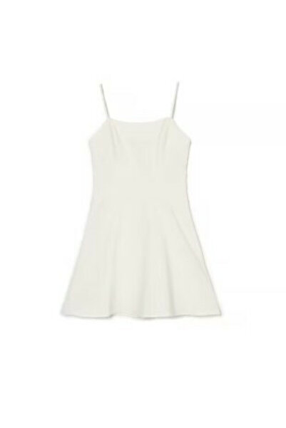 NO BRAND Rochie mini albă, clasică, simplă, uni, cu bretele și decupaj la spa...