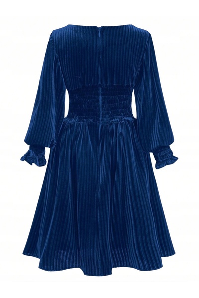 NO BRAND Rochie de catifea albastru marin cu mâneci evazate lungi Shein 116