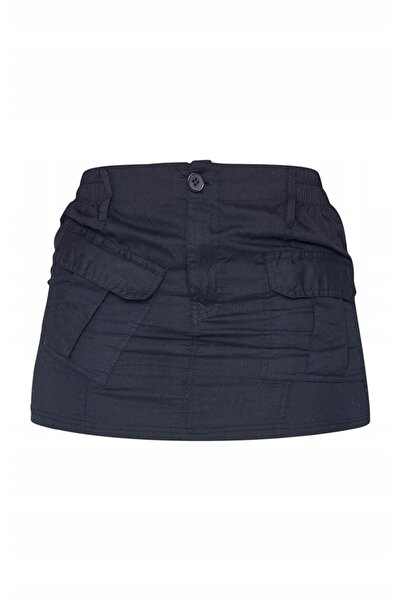 NO BRAND Fustă mini neagră cu buzunare, talie elastică, Prettylittlething 36