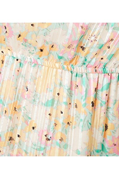 NO BRAND Rochie mini florală multicoloră cu mânecă scurtă și decolteu în V Oa...