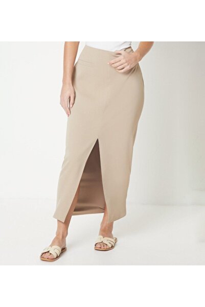 NO BRAND Fustă creion netedă bej, midaxi, cu talie înaltă, Dorothy Perkins 34