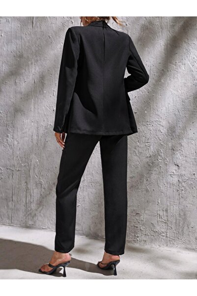 NO BRAND Sacou elegant negru, uni, la două rânduri de nasturi, clasic, formal...