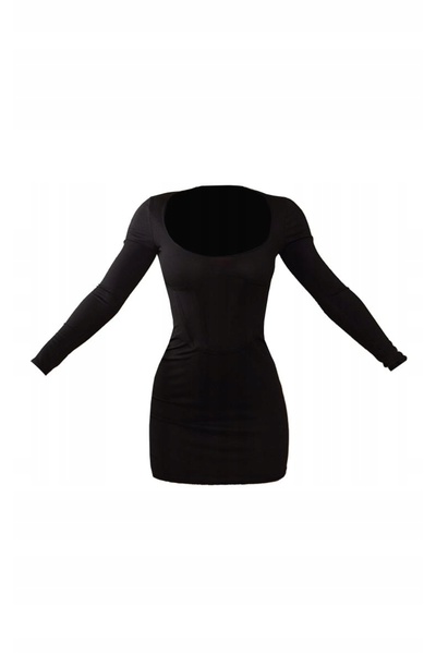 NO BRAND Rochie mini neagră cu dungi, cu mâneci lungi, Prettylittlething 32
