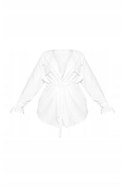 NO BRAND Bluză albă cu șnur, mânecă lungă, cu buzunare Prettylittlething 44