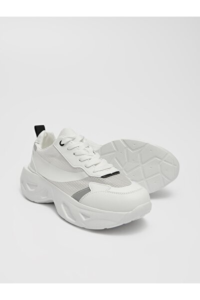 NO BRAND Adidași albi clasici din piele ecologică și plasă, cu talpă groasă, ...