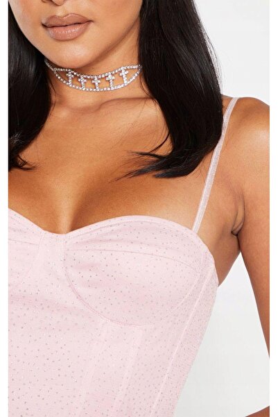 NO BRAND Prettylittlething 32 corset din brocart roz cu bretele din plasă