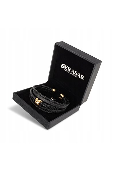 NO BRAND Serasar, Brățară din piele pentru bărbați, Auriu [Flake], 17cm