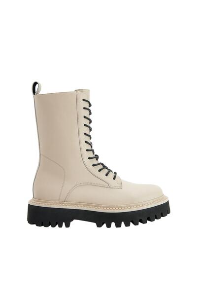 NO BRAND Botine înalte bej deschis, cu fermoar și șireturi, Reserve 38