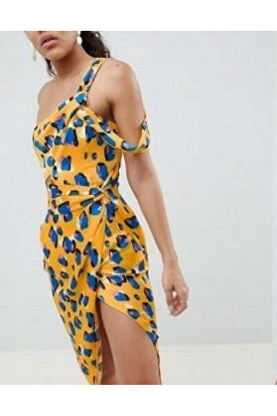 NO BRAND Rochie galbenă cu model, lungime până la genunchi, mărimea 48.