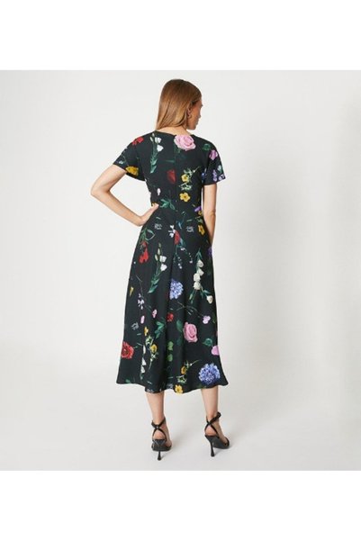 NO BRAND Rochie midaxi neagră, simplă, clasică, cu mânecă scurtă, cu imprimeu...