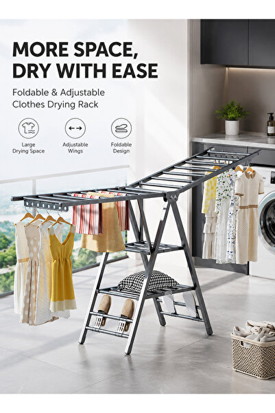 Pomefar Foldable Clothes Drying Rack, 180 cm Carbon Steel Laundry Drying Stan...