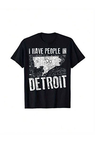 4CR تي شيرت بطباعة جرافيكية مضحكة بعبارة "I Have People In Detroit" - % قطن 1...